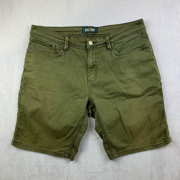 DU/ER Mens Shorts 36 Green N2X Relaxed Fit No Sweat Stretch Performance Cotton - Picture 1 of 10